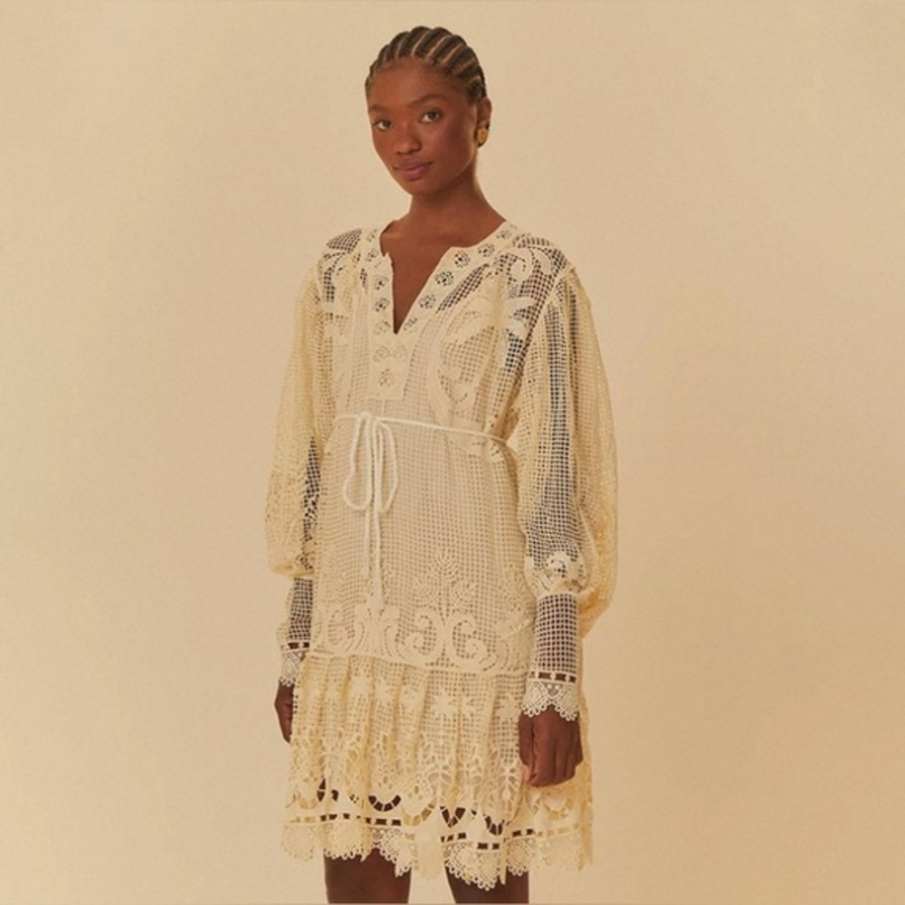 NWT Farm Rio Off White Tropical Flight Guipure Mini Dress